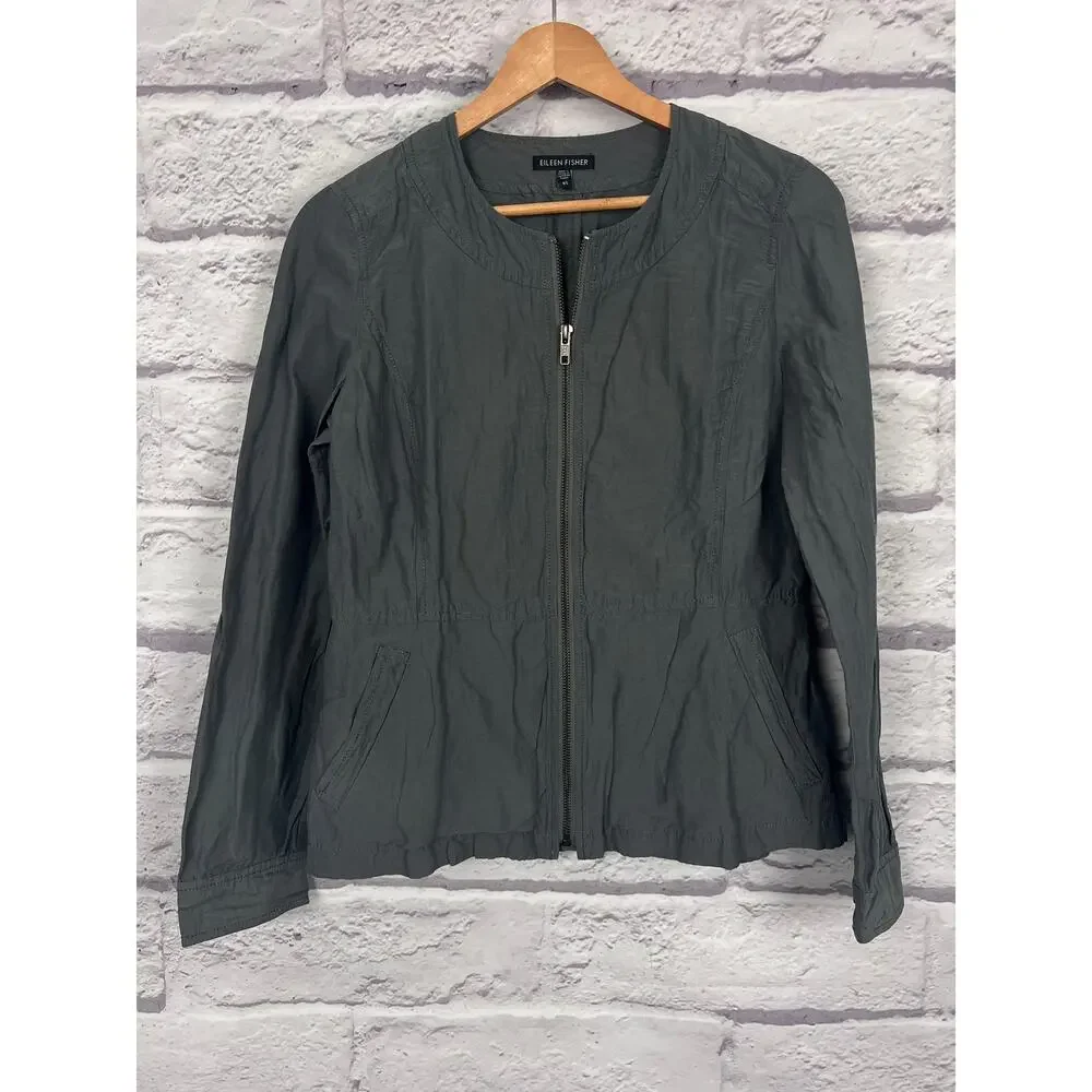Eileen Fisher Womens XS Minimalist Quiet Luxury Career Office Artsy Zip‎ Jacket